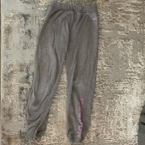 Reebok Gray Joggers with Pink Logo Details